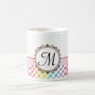 Rainbow Polkadots Checks and Stripes with Monogram Coffee Mug