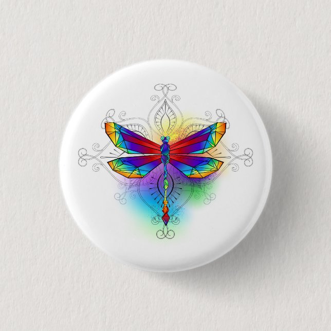 Rainbow Polygonal Dragonfly 3 Cm Round Badge (Front)