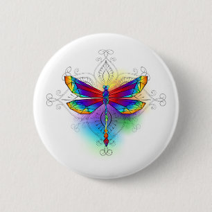Rainbow Polygonal Dragonfly 6 Cm Round Badge
