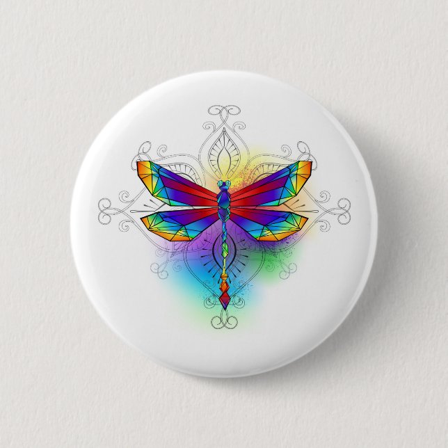Rainbow Polygonal Dragonfly 6 Cm Round Badge (Front)