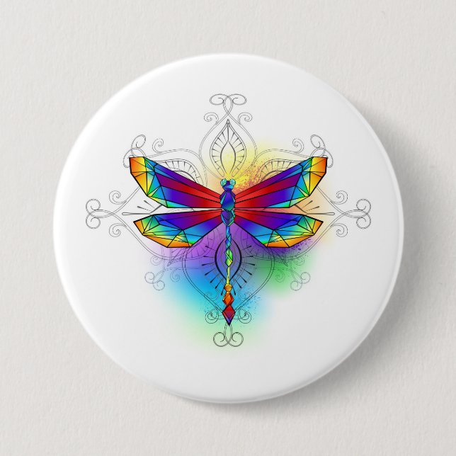 Rainbow Polygonal Dragonfly 7.5 Cm Round Badge (Front)
