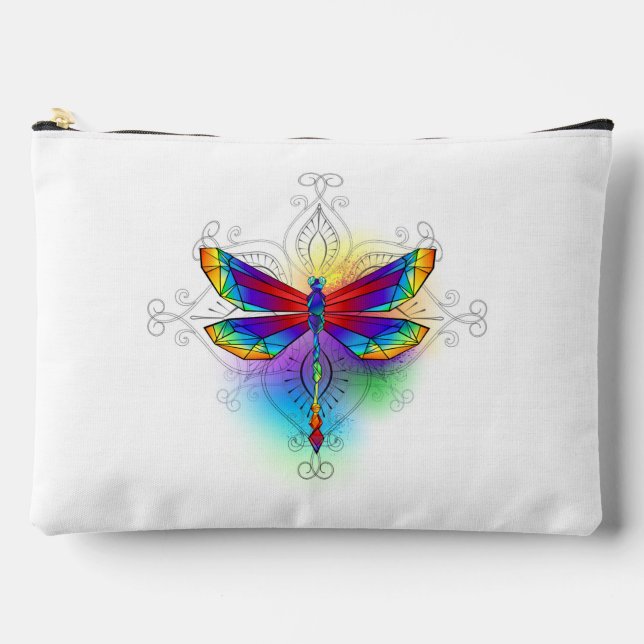 Rainbow Polygonal Dragonfly Accessory Pouch (Front)