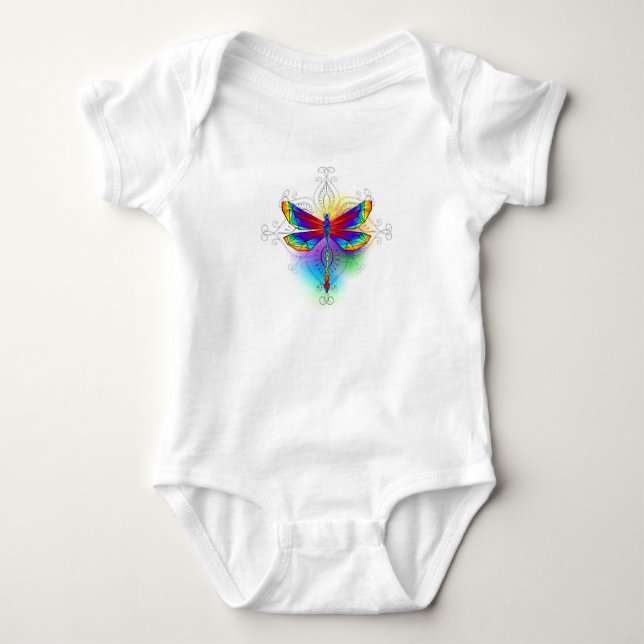 Rainbow Polygonal Dragonfly Baby Bodysuit (Front)