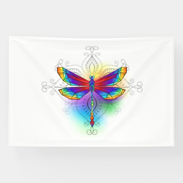 Rainbow Polygonal Dragonfly Banner (Horizontal)
