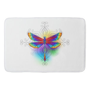 Rainbow Polygonal Dragonfly Bath Mat