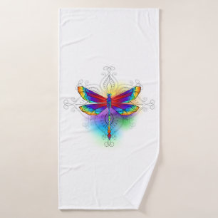 Rainbow Polygonal Dragonfly Bath Towel