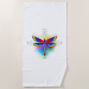 Rainbow Polygonal Dragonfly Beach Towel