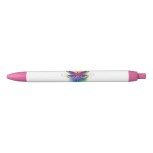 Rainbow Polygonal Dragonfly Black Ink Pen