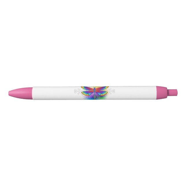 Rainbow Polygonal Dragonfly Black Ink Pen (Front)