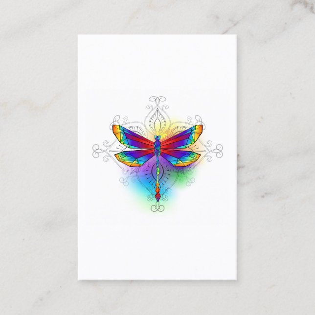 Rainbow Polygonal Dragonfly Business Card (Front)