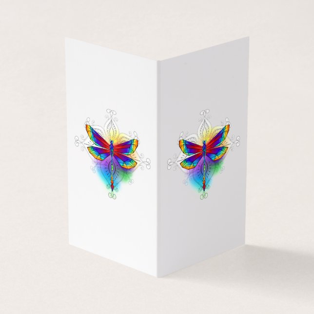 Rainbow Polygonal Dragonfly Business Card (Outside)