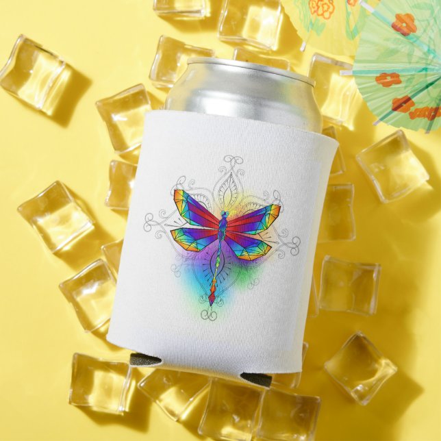 Rainbow Polygonal Dragonfly Can Cooler (In Situ Summer)