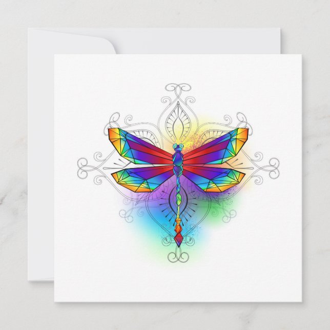 Rainbow Polygonal Dragonfly Card (Front)