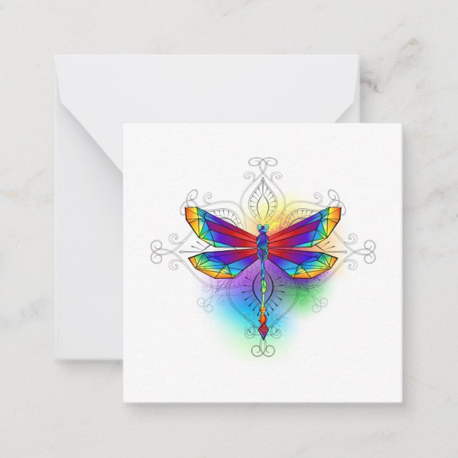Rainbow Polygonal Dragonfly Card (Front)