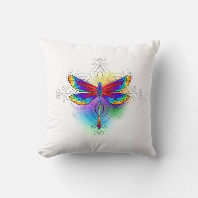 Rainbow Polygonal Dragonfly Cushion (Front)