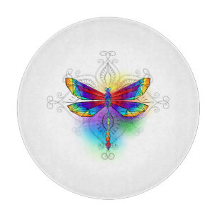 Rainbow Polygonal Dragonfly Cutting Board