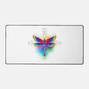 Rainbow Polygonal Dragonfly Desk Mat