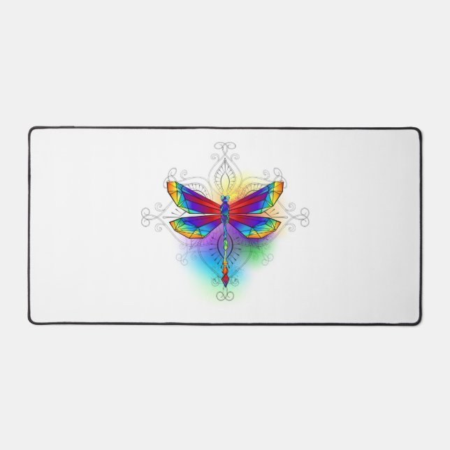 Rainbow Polygonal Dragonfly Desk Mat (Front)