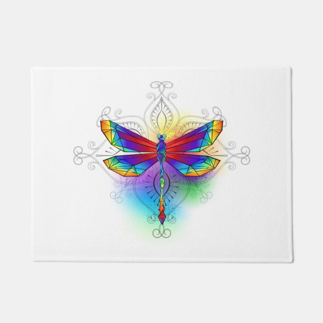 Rainbow Polygonal Dragonfly Doormat (Front)