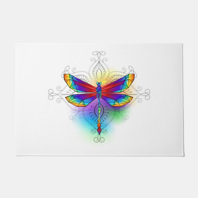 Rainbow Polygonal Dragonfly Doormat (Front)