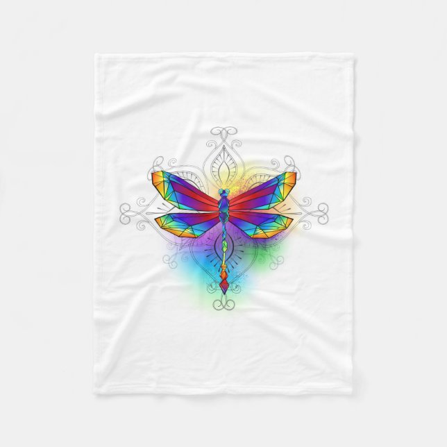 Rainbow Polygonal Dragonfly Fleece Blanket (Front)