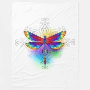Rainbow Polygonal Dragonfly Fleece Blanket