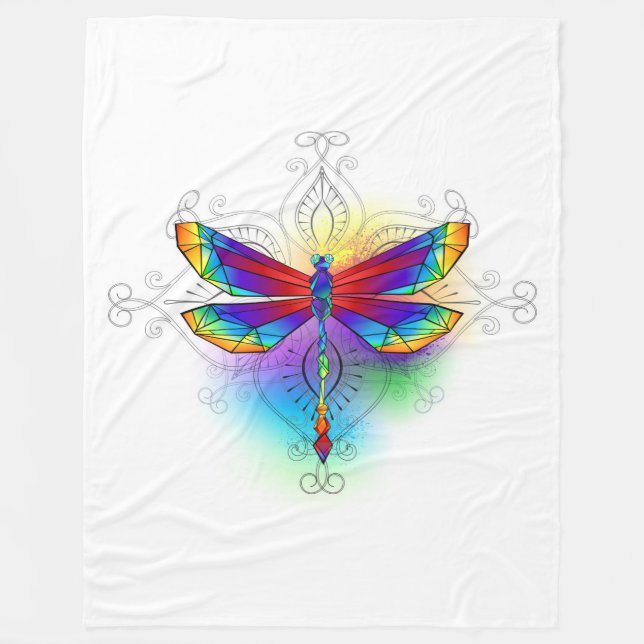 Rainbow Polygonal Dragonfly Fleece Blanket (Front)