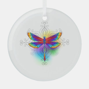 Rainbow Polygonal Dragonfly Glass Tree Decoration