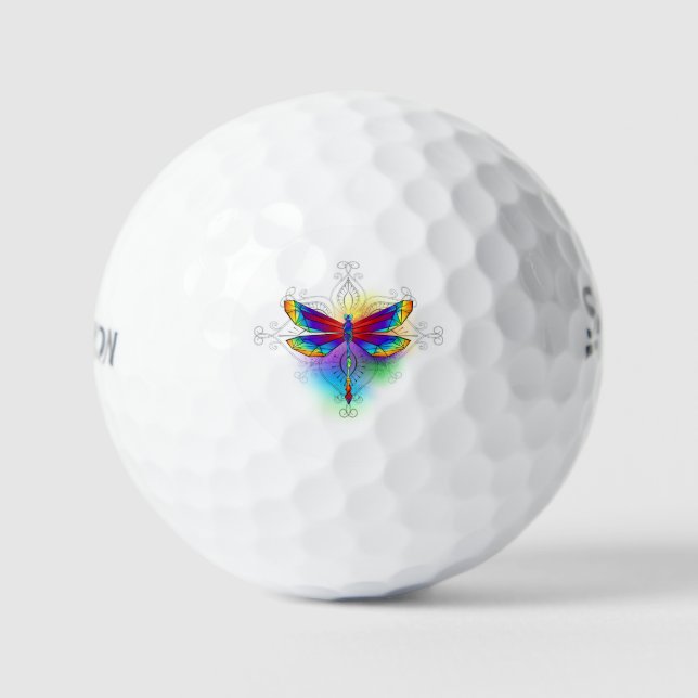 Rainbow Polygonal Dragonfly Golf Balls (Front)