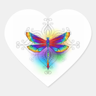 Rainbow Polygonal Dragonfly Heart Sticker