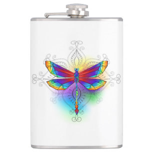 Rainbow Polygonal Dragonfly Hip Flask