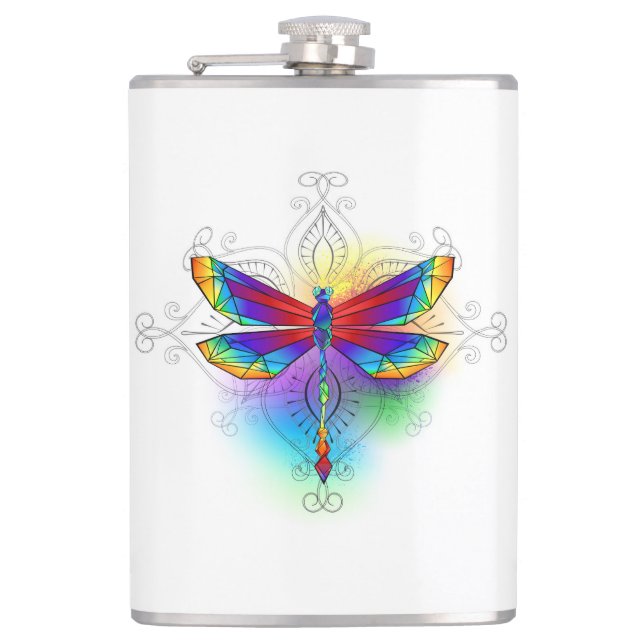 Rainbow Polygonal Dragonfly Hip Flask (Front)