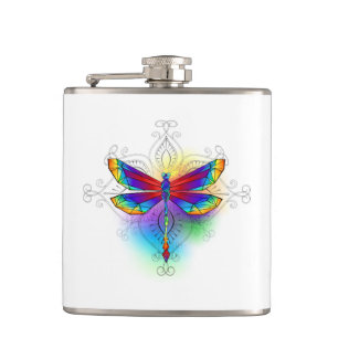 Rainbow Polygonal Dragonfly Hip Flask