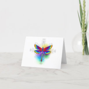 Rainbow Polygonal Dragonfly Holiday Card