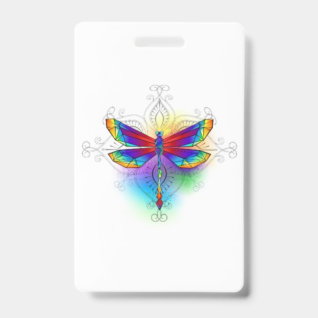 Rainbow Polygonal Dragonfly ID Badge (Front)