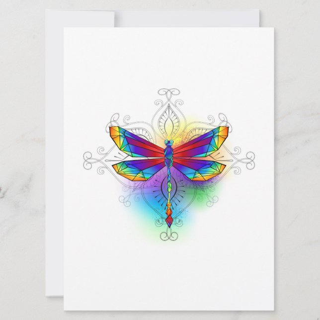 Rainbow Polygonal Dragonfly Invitation (Front)