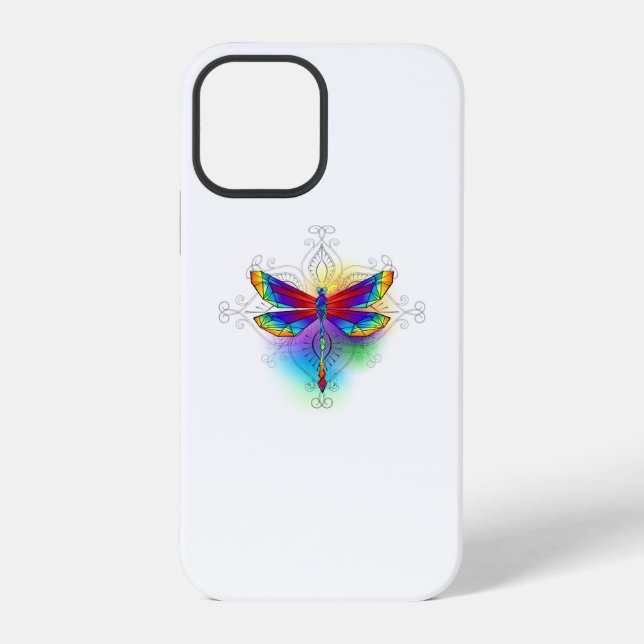 Rainbow Polygonal Dragonfly iPhone Case (Back)
