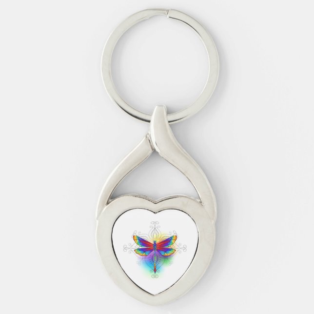 Rainbow Polygonal Dragonfly Key Ring (Front)