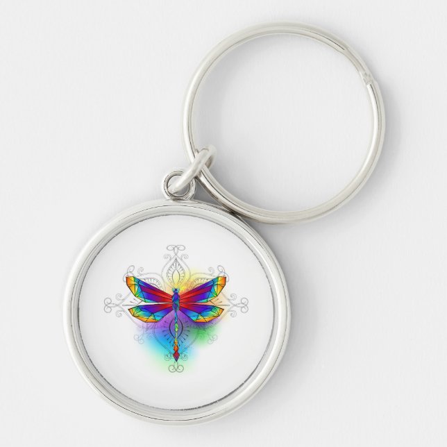 Rainbow Polygonal Dragonfly Key Ring (Front)