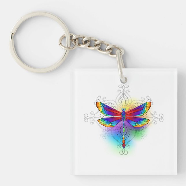 Rainbow Polygonal Dragonfly Key Ring (Front)