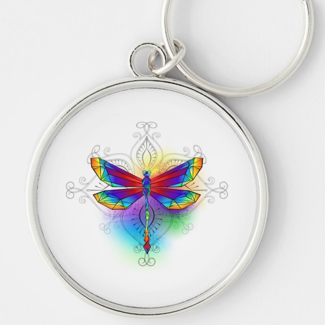 Rainbow Polygonal Dragonfly Key Ring (Front)
