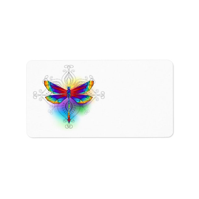 Rainbow Polygonal Dragonfly Label (Front)