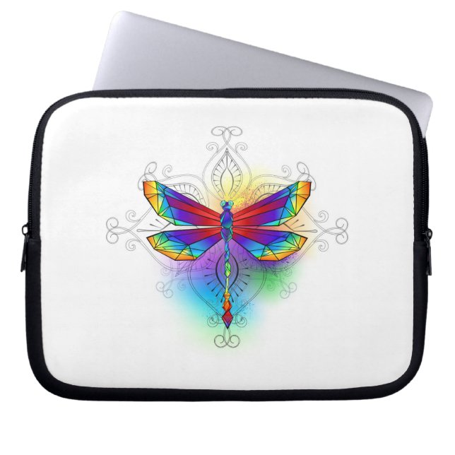 Rainbow Polygonal Dragonfly Laptop Sleeve (Front)