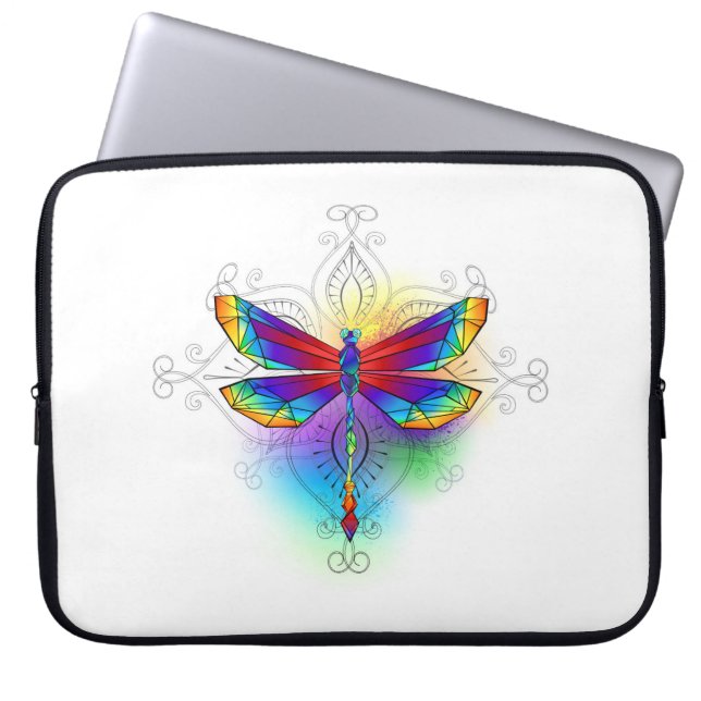 Rainbow Polygonal Dragonfly Laptop Sleeve (Front)