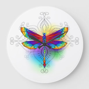 Rainbow Polygonal Dragonfly Large Clock