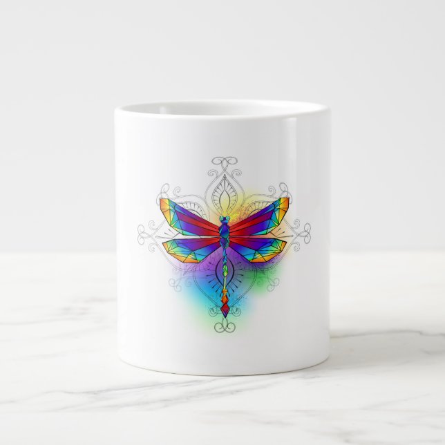 Rainbow Polygonal Dragonfly Large Coffee Mug (Front)