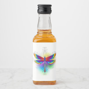 Rainbow Polygonal Dragonfly Liquor Bottle Label
