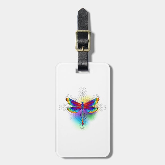 Rainbow Polygonal Dragonfly Luggage Tag (Front Vertical)