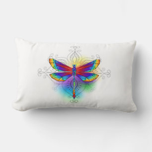 Rainbow Polygonal Dragonfly Lumbar Cushion