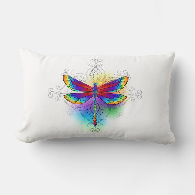Rainbow Polygonal Dragonfly Lumbar Cushion (Front)